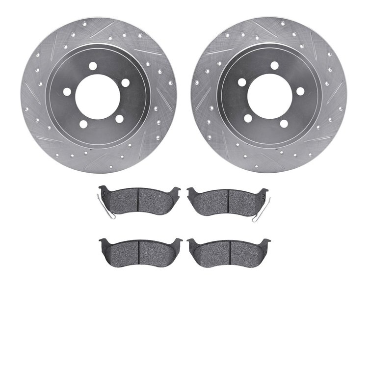 7502-54151 Drilled/Slotted Brake Rotors w/5000 Advanced Brake Pads Kit [Silver], 2006-2010 Ford/Lincoln/Mercury/Mazda, Position: