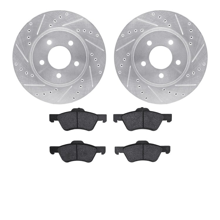 7502-54169 Drilled/Slotted Brake Rotors w/5000 Advanced Brake Pads Kit [Silver], 2005-2012 Ford/Lincoln/Mercury/Mazda, Position:
