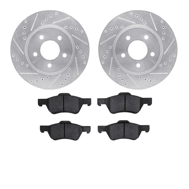 7502-54170 Drilled/Slotted Brake Rotors w/5000 Advanced Brake Pads Kit [Silver], 2008-2012 Ford/Lincoln/Mercury/Mazda, Position: