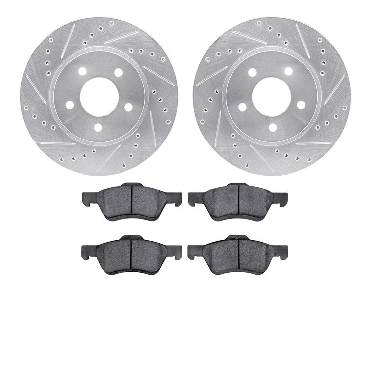 7502-54173 Drilled/Slotted Brake Rotors w/5000 Advanced Brake Pads Kit [Silver], 2009-2012 Ford/Lincoln/Mercury/Mazda, Position: