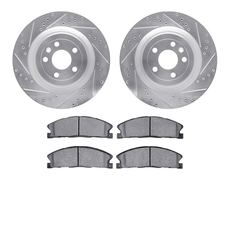 7502-54209 Drilled/Slotted Brake Rotors w/5000 Advanced Brake Pads Kit [Silver], 2013-2019 Ford/Lincoln/Mercury/Mazda, Position: