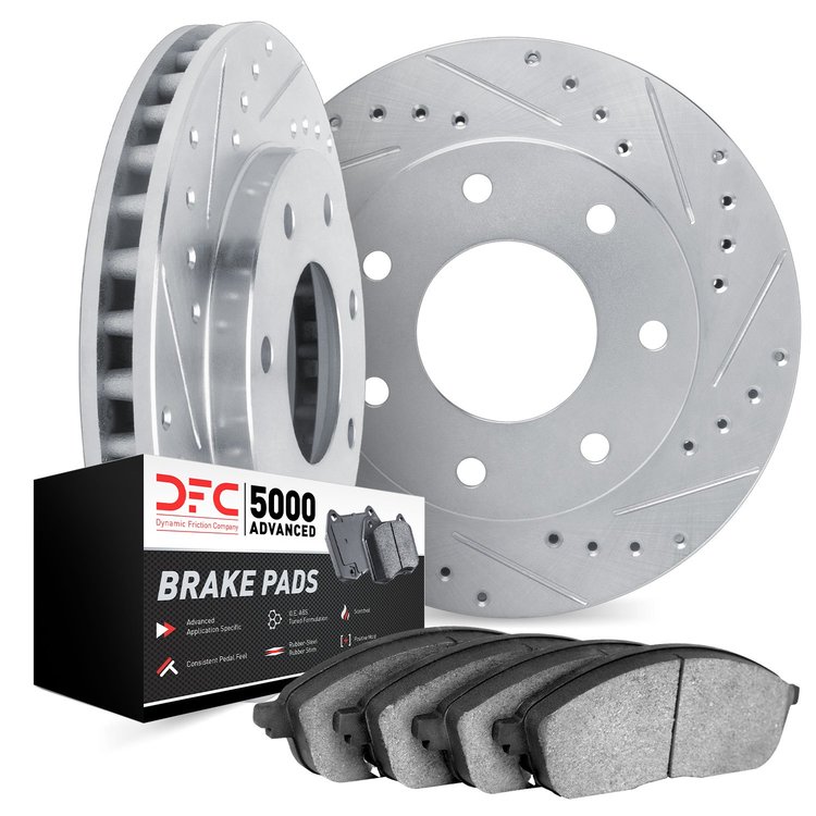7502-54224 Drilled/Slotted Brake Rotors w/5000 Advanced Brake Pads Kit [Silver], 2010-2014 Ford/Lincoln/Mercury/Mazda, Position: