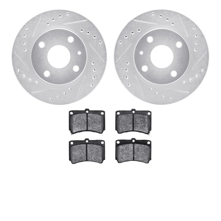 7502-54225 Drilled/Slotted Brake Rotors w/5000 Advanced Brake Pads Kit [Silver], 1990-1998 Ford/Lincoln/Mercury/Mazda, Position: