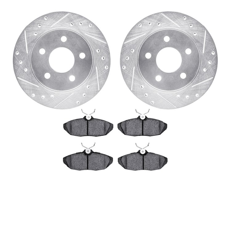 7502-54315 Drilled/Slotted Brake Rotors w/5000 Advanced Brake Pads Kit [Silver], 1993-1998 Ford/Lincoln/Mercury/Mazda, Position: