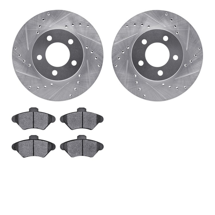 7502-54354 Drilled/Slotted Brake Rotors w/5000 Advanced Brake Pads Kit [Silver], 1993-1997 Ford/Lincoln/Mercury/Mazda, Position: