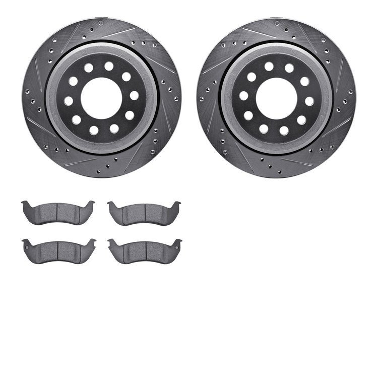 7502-55000 Drilled/Slotted Brake Rotors w/5000 Advanced Brake Pads Kit [Silver], 2003-2011 Ford/Lincoln/Mercury/Mazda, Position:
