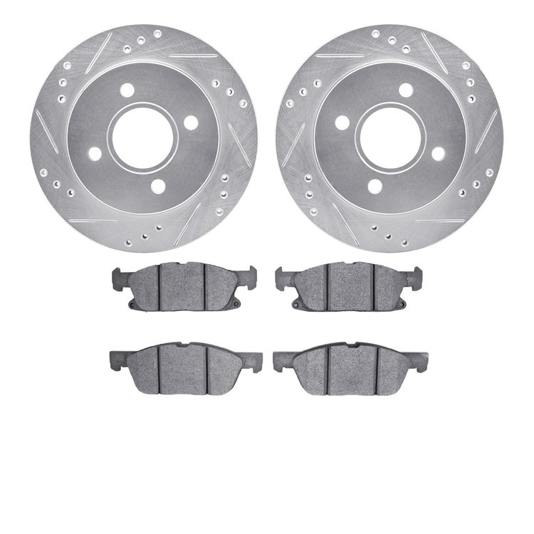 7502-55002 Drilled/Slotted Brake Rotors w/5000 Advanced Brake Pads Kit [Silver], 2015-2020 Ford/Lincoln/Mercury/Mazda, Position: