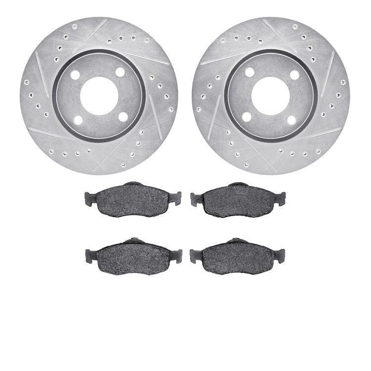 7502-56008 Drilled/Slotted Brake Rotors w/5000 Advanced Brake Pads Kit [Silver], 1998-2002 Ford/Lincoln/Mercury/Mazda, Position:
