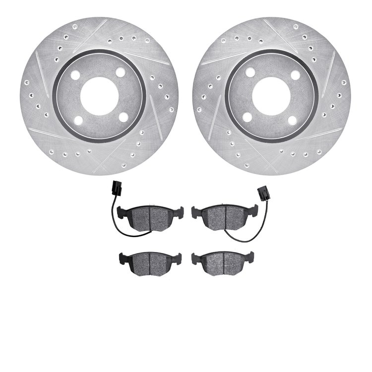 7502-56009 Drilled/Slotted Brake Rotors w/5000 Advanced Brake Pads Kit [Silver], 1998-1999 Ford/Lincoln/Mercury/Mazda, Position: