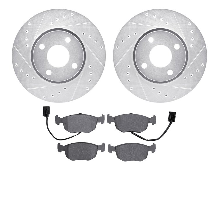 7502-56010 Drilled/Slotted Brake Rotors w/5000 Advanced Brake Pads Kit [Silver], 1999-2000 Ford/Lincoln/Mercury/Mazda, Position: