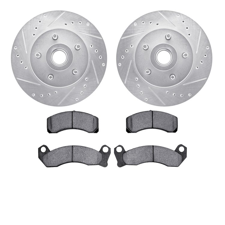 7502-56035 Drilled/Slotted Brake Rotors w/5000 Advanced Brake Pads Kit [Silver], 1979-1991 Ford/Lincoln/Mercury/Mazda, Position: