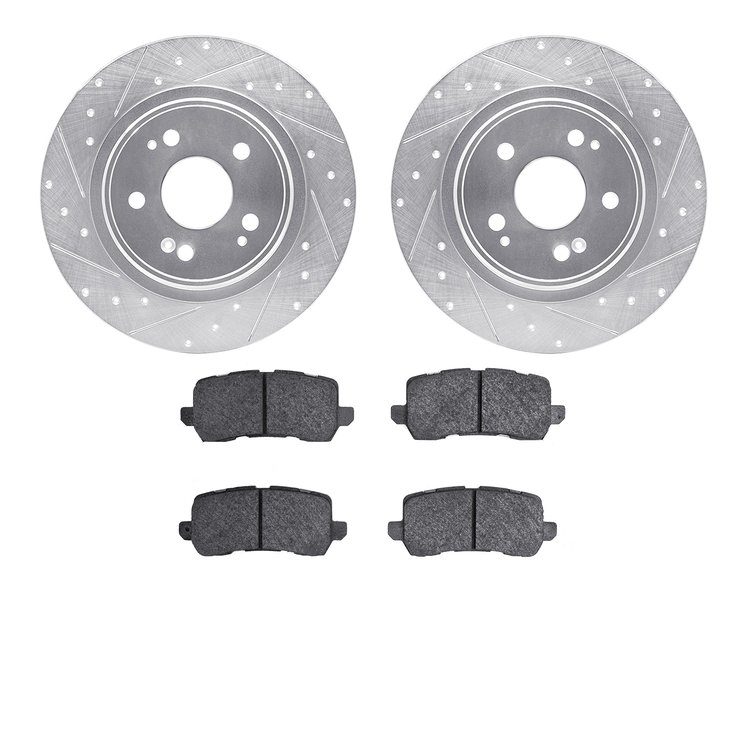 7502-58038 Drilled/Slotted Brake Rotors w/5000 Advanced Brake Pads Kit [Silver], 2017-2020 Acura/Honda, Position: Rear