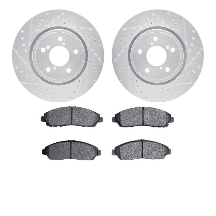 7502-58039 Drilled/Slotted Brake Rotors w/5000 Advanced Brake Pads Kit [Silver], 2017-2020 Acura/Honda, Position: Front