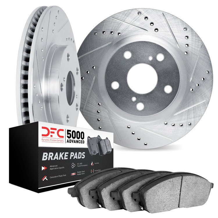 7502-58041 Drilled/Slotted Brake Rotors w/5000 Advanced Brake Pads Kit [Silver], Fits Select Acura/Honda, Position: Front