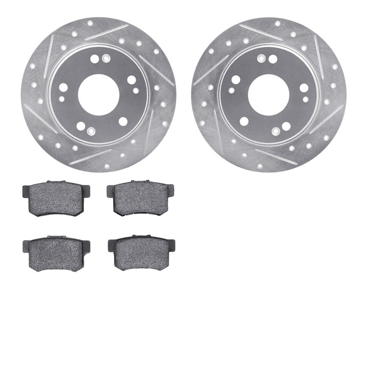 7502-59030 Drilled/Slotted Brake Rotors w/5000 Advanced Brake Pads Kit [Silver], 2003-2008 Acura/Honda, Position: Rear