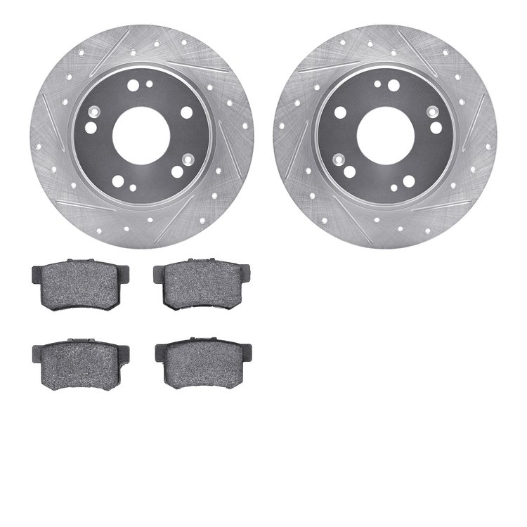 7502-59041 Drilled/Slotted Brake Rotors w/5000 Advanced Brake Pads Kit [Silver], 2011-2015 Acura/Honda, Position: Rear
