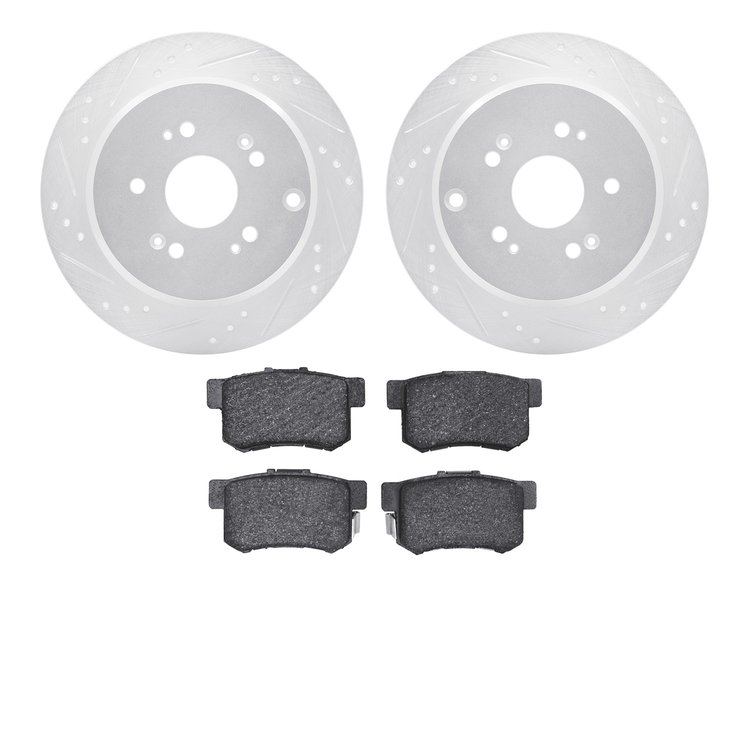 7502-59064 Drilled/Slotted Brake Rotors w/5000 Advanced Brake Pads Kit [Silver], 2007-2012 Acura/Honda, Position: Rear