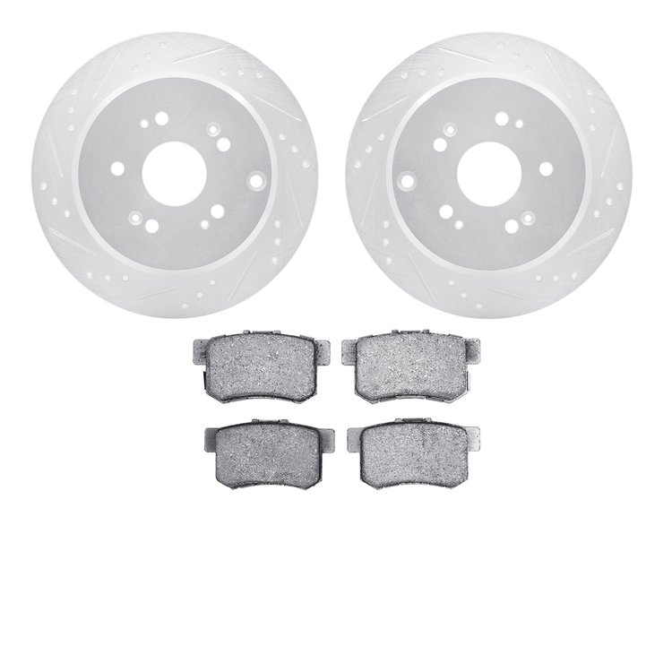 7502-59076 Drilled/Slotted Brake Rotors w/5000 Advanced Brake Pads Kit [Silver], 2005-2018 Acura/Honda, Position: Rear