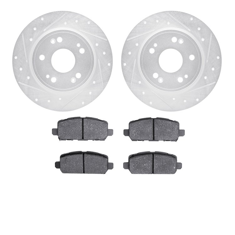 7502-59090 Drilled/Slotted Brake Rotors w/5000 Advanced Brake Pads Kit [Silver], 2016-2016 Acura/Honda, Position: Rear