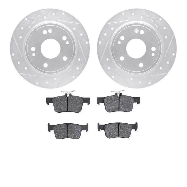 7502-59123 Drilled/Slotted Brake Rotors w/5000 Advanced Brake Pads Kit [Silver], Fits Select Acura/Honda, Position: Rear