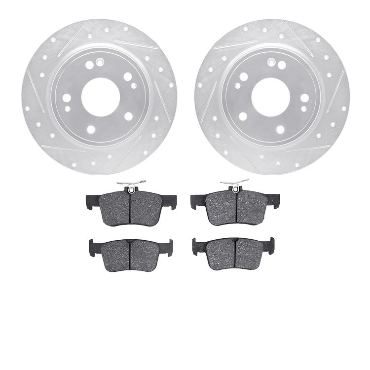 7502-59124 Drilled/Slotted Brake Rotors w/5000 Advanced Brake Pads Kit [Silver], 2018-2020 Acura/Honda, Position: Rear