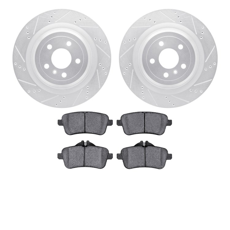 7502-63134 Drilled/Slotted Brake Rotors w/5000 Advanced Brake Pads Kit [Silver], 2013-2019 Mercedes-Benz, Position: Rear