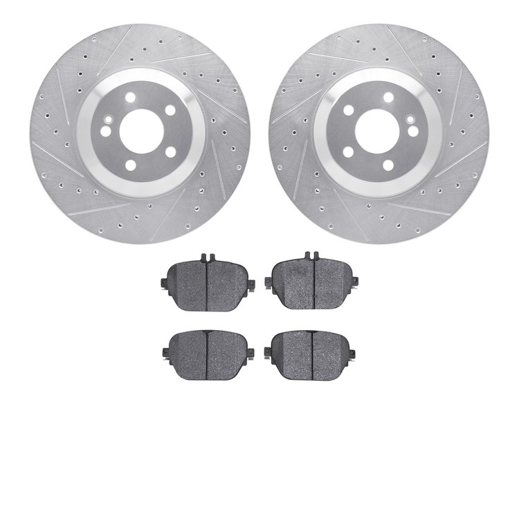 7502-63563 Drilled/Slotted Brake Rotors w/5000 Advanced Brake Pads Kit [Silver], 2017-2017 Mercedes-Benz, Position: Rear