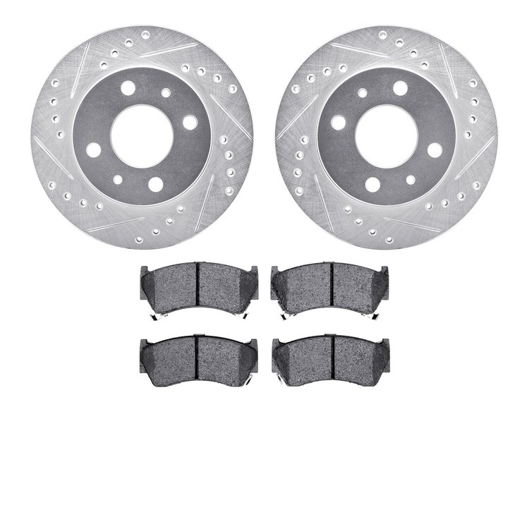 7502-67039 Drilled/Slotted Brake Rotors w/5000 Advanced Brake Pads Kit [Silver], 1995-2000 Infiniti/Nissan, Position: Front