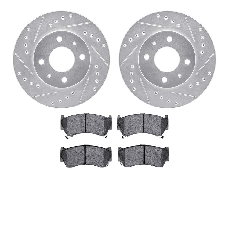 7502-67041 Drilled/Slotted Brake Rotors w/5000 Advanced Brake Pads Kit [Silver], 1995-1999 Infiniti/Nissan, Position: Front