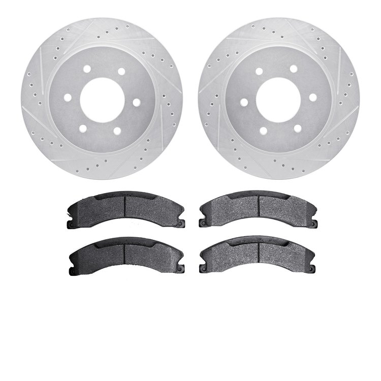 7502-67121 Drilled/Slotted Brake Rotors w/5000 Advanced Brake Pads Kit [Silver], Fits Select Infiniti/Nissan, Position: Front