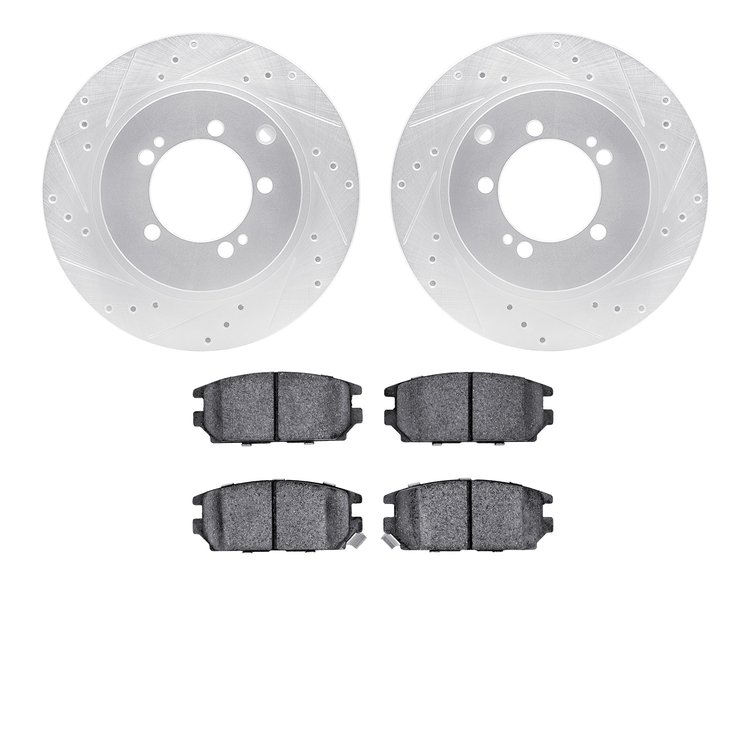 7502-72034 Drilled/Slotted Brake Rotors w/5000 Advanced Brake Pads Kit [Silver], 1994-1994 Mopar, Position: Rear
