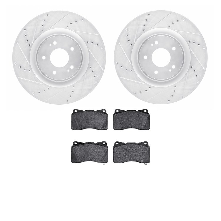 7502-72047 Drilled/Slotted Brake Rotors w/5000 Advanced Brake Pads Kit [Silver], 2008-2015 Mitsubishi, Position: Front