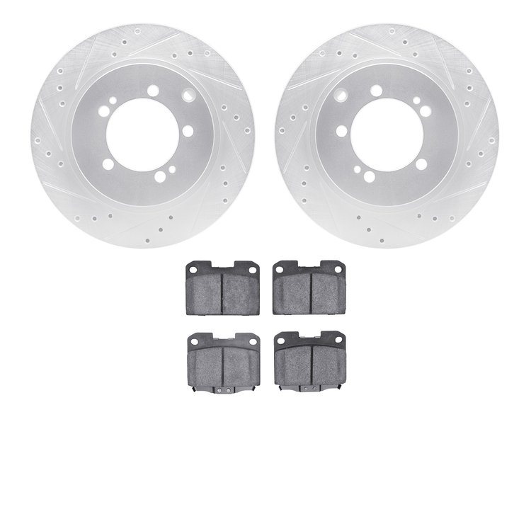 7502-72183 Drilled/Slotted Brake Rotors w/5000 Advanced Brake Pads Kit [Silver], 1993-1999 Multiple Makes/Models, Position: Rear