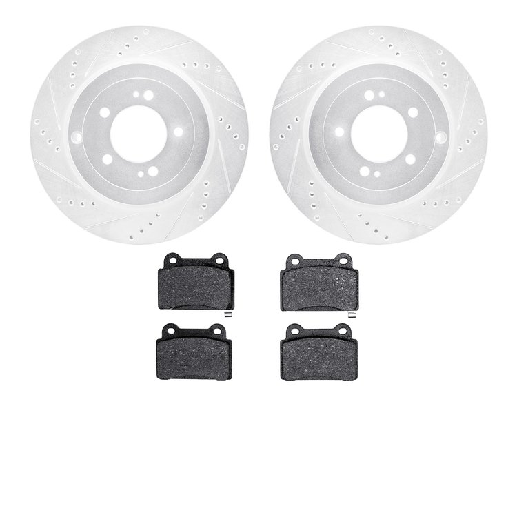 7502-72239 Drilled/Slotted Brake Rotors w/5000 Advanced Brake Pads Kit [Silver], 2008-2015 Mitsubishi, Position: Rear