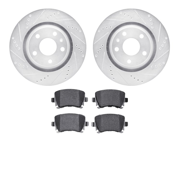 7502-73061 Drilled/Slotted Brake Rotors w/5000 Advanced Brake Pads Kit [Silver], 2012-2013 Audi/Volkswagen, Position: Rear