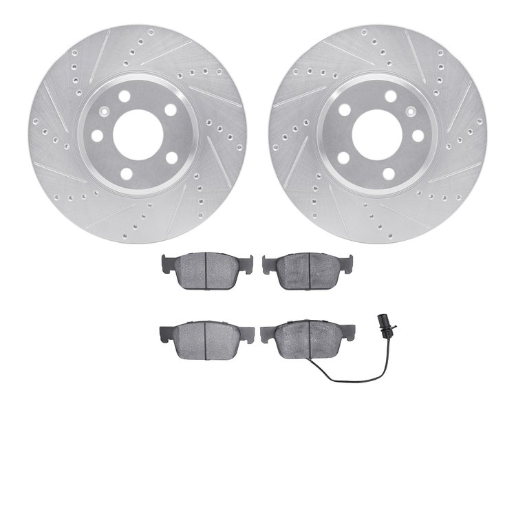 7502-73090 Drilled/Slotted Brake Rotors w/5000 Advanced Brake Pads Kit [Silver], Fits Select Audi/Volkswagen, Position: Front