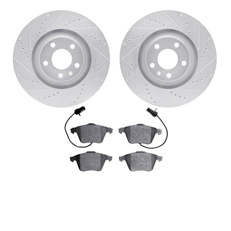 7502-73250 Drilled/Slotted Brake Rotors w/5000 Advanced Brake Pads Kit [Silver], 2005-2011 Audi/Volkswagen, Position: Front
