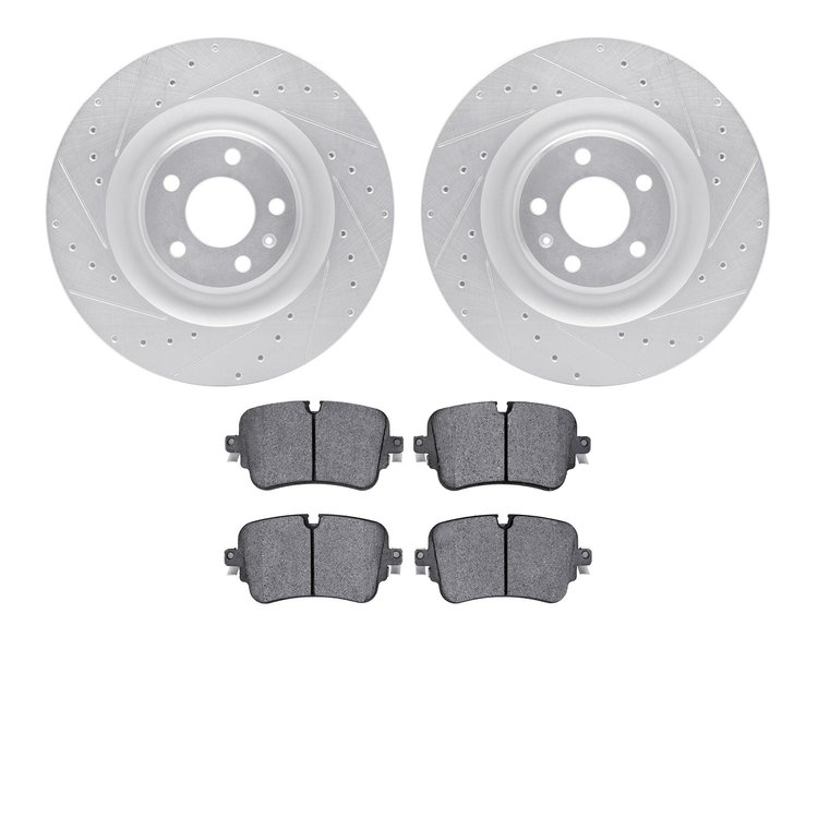 7502-73426 Drilled/Slotted Brake Rotors w/5000 Advanced Brake Pads Kit [Silver], 2019-2020 Audi/Volkswagen, Position: Rear
