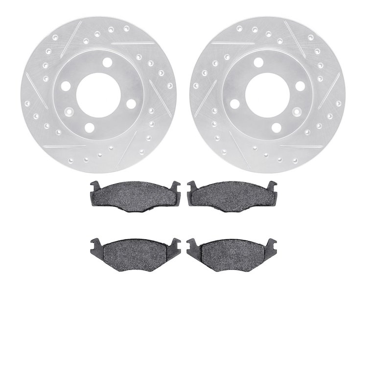 7502-74003 Drilled/Slotted Brake Rotors w/5000 Advanced Brake Pads Kit [Silver], 1984-2009 Audi/Volkswagen, Position: Front