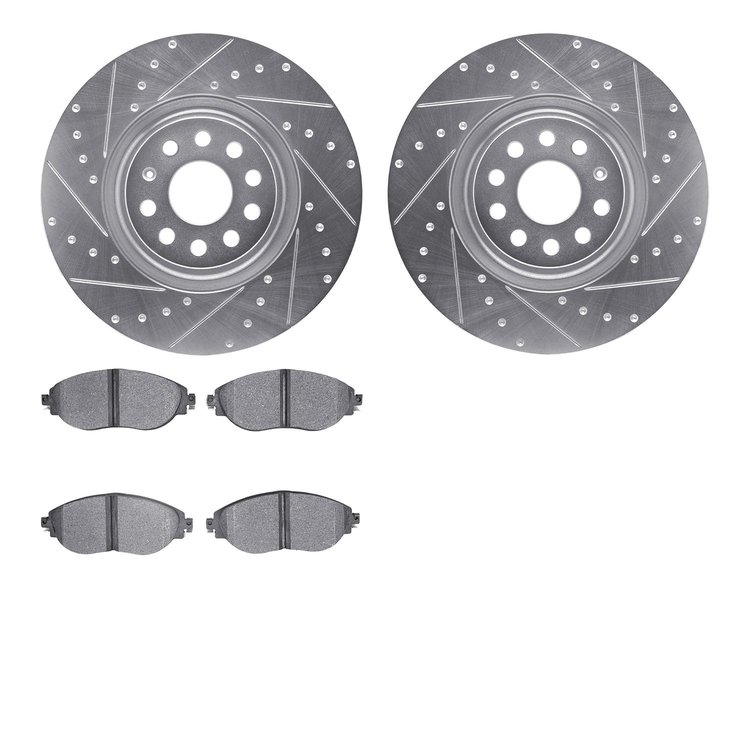 7502-74026 Drilled/Slotted Brake Rotors w/5000 Advanced Brake Pads Kit [Silver], Fits Select Audi/Volkswagen, Position: Front