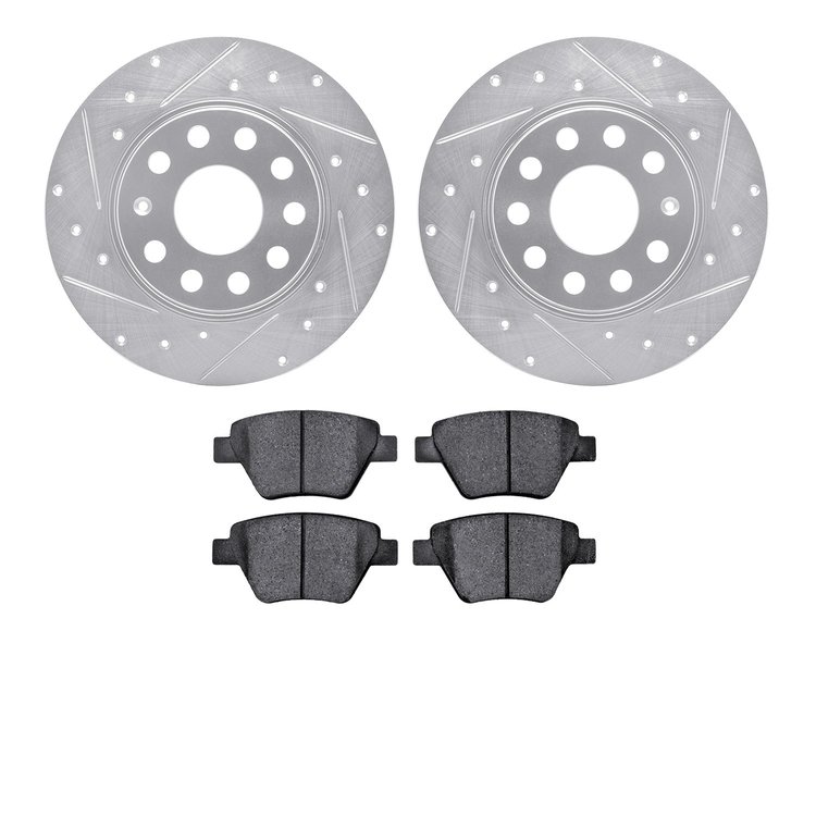 7502-74060 Drilled/Slotted Brake Rotors w/5000 Advanced Brake Pads Kit [Silver], 2005-2018 Audi/Volkswagen, Position: Rear