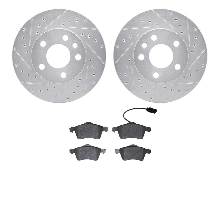 7502-74081 Drilled/Slotted Brake Rotors w/5000 Advanced Brake Pads Kit [Silver], 2000-2000 Audi/Volkswagen, Position: Front