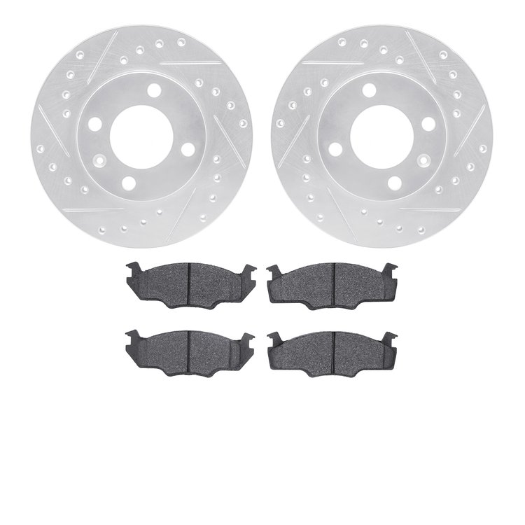 7502-74119 Drilled/Slotted Brake Rotors w/5000 Advanced Brake Pads Kit [Silver], 1980-1984 Audi/Volkswagen, Position: Front