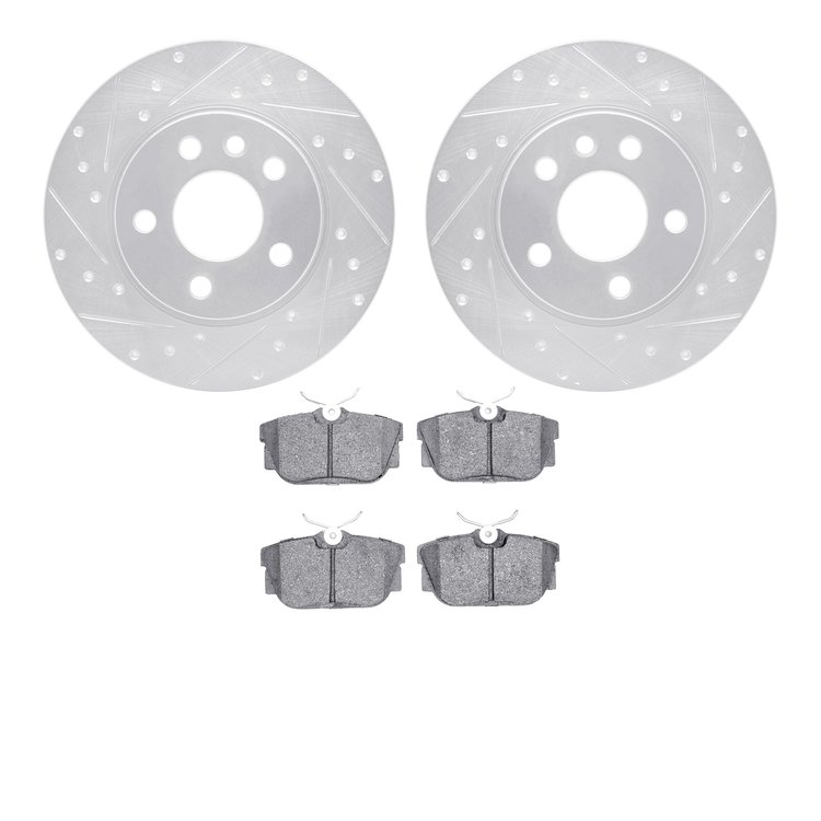 7502-74241 Drilled/Slotted Brake Rotors w/5000 Advanced Brake Pads Kit [Silver], 1999-1999 Audi/Volkswagen, Position: Rear
