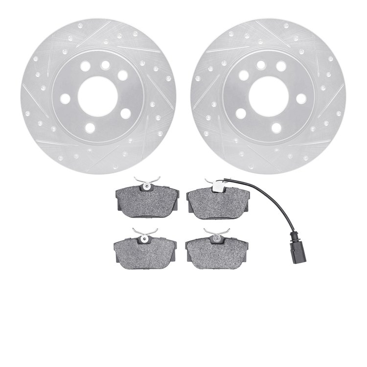 7502-74242 Drilled/Slotted Brake Rotors w/5000 Advanced Brake Pads Kit [Silver], 2000-2000 Audi/Volkswagen, Position: Rear