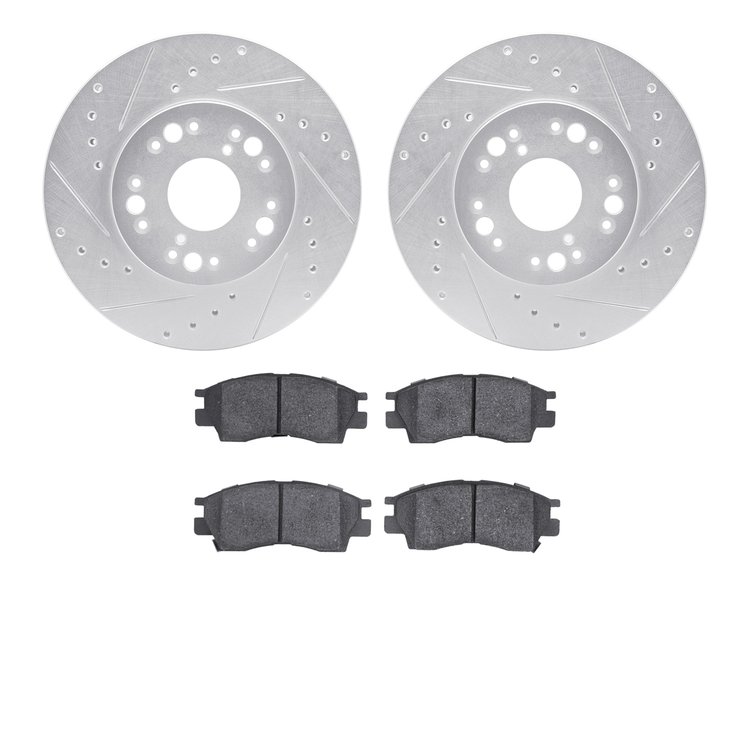 7502-75000 Drilled/Slotted Brake Rotors w/5000 Advanced Brake Pads Kit [Silver], 1990-1990 Lexus/Toyota/Scion, Position: Front