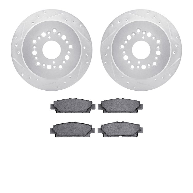 7502-75001 Drilled/Slotted Brake Rotors w/5000 Advanced Brake Pads Kit [Silver], 1990-1992 Lexus/Toyota/Scion, Position: Rear