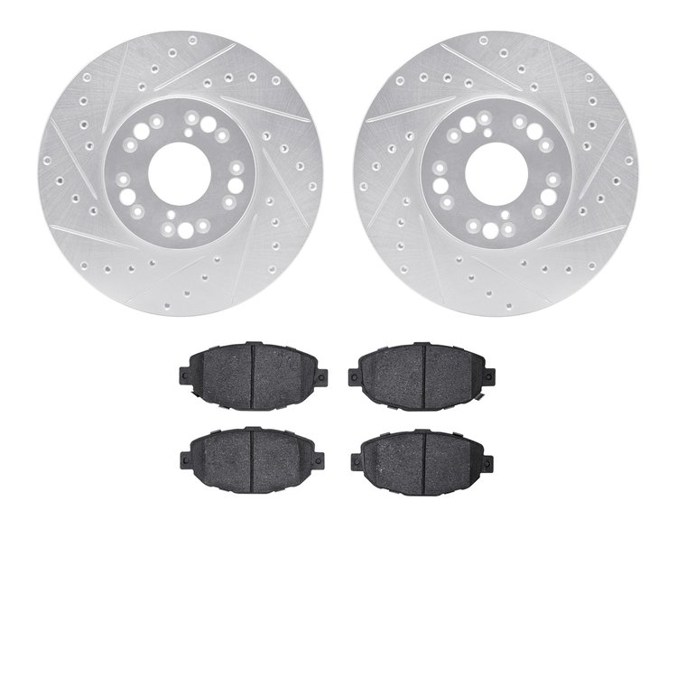 7502-75005 Drilled/Slotted Brake Rotors w/5000 Advanced Brake Pads Kit [Silver], 1992-2000 Lexus/Toyota/Scion, Position: Front