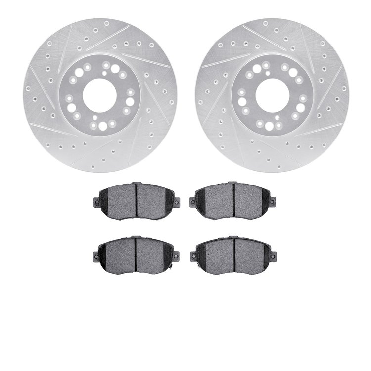 7502-75007 Drilled/Slotted Brake Rotors w/5000 Advanced Brake Pads Kit [Silver], 1993-2010 Lexus/Toyota/Scion, Position: Front