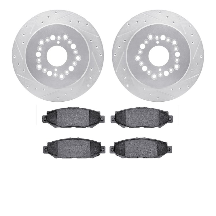 7502-75008 Drilled/Slotted Brake Rotors w/5000 Advanced Brake Pads Kit [Silver], 1992-2000 Lexus/Toyota/Scion, Position: Rear